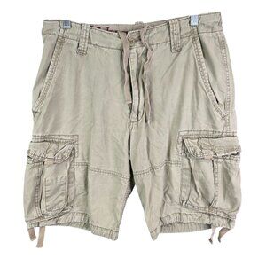 Mens Wear First Beige Khaki Cargo Shorts 100% Cotton 10.5" Inseam Size 30